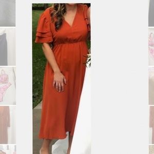 3/$12 Burnt Orange Ruffle Sleeve Dress 8/10